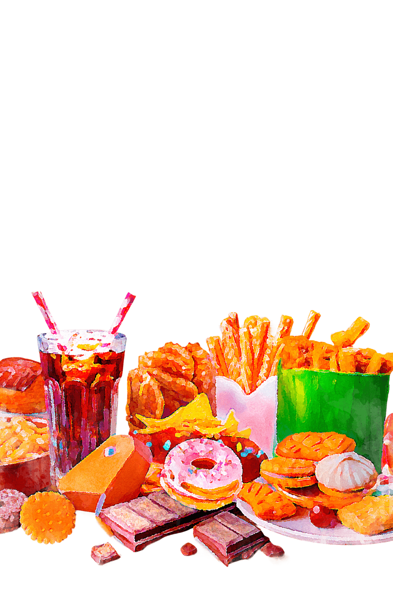 Ilustração de comida industrializada e ultraprocessada