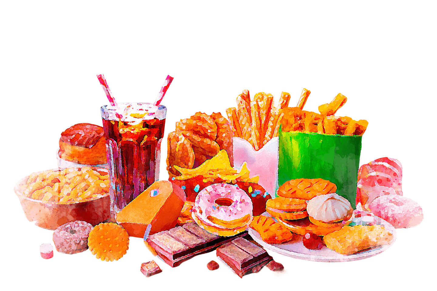 Ilustração de comida industrializada e ultraprocessada